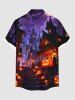 Chemise grande taille à imprimé citrouille, lanterne, chauve-souris, château, Halloween, boutonnée et poche pour homme - Noir 3XL