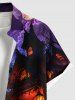 Chemise grande taille à imprimé citrouille, lanterne, chauve-souris, château, Halloween, boutonnée et poche pour homme - Noir 3XL