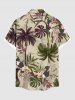 Plus Size Coconut Tree Tropical Leaf Hibiscus Flower Print Hawaii Button Pocket Shirt For Men -  