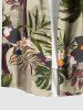 Plus Size Coconut Tree Tropical Leaf Hibiscus Flower Print Hawaii Button Pocket Shirt For Men -  