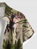 Plus Size Coconut Tree Tropical Leaf Hibiscus Flower Print Hawaii Button Pocket Shirt For Men -  