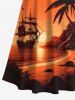 Plus Size Coconut Tree Sea Sailboat Sunset Print Hawaii Cold Shoulder Crisscross A Line Maxi Dress -  