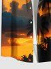 Plus Size Coconut Tree Ombre Dusk Print Hawaii Button Pocket Shirt For Men -  