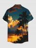 Plus Size Coconut Tree Ombre Dusk Print Hawaii Button Pocket Shirt For Men -  