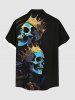 Plus Size Skull Crown Print Halloween Button Pocket Shirt For Men -  
