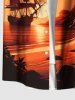 Plus Size Coconut Tree Sea Sailboat Sunset Print Hawaii Ombre Button Pocket Shirt For Men -  