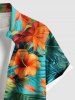 Plus Size Tropical Leaf Hibiscus Flower Print Hawaii Button Pocket Shirt For Men -  