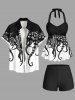 Haut de tankini dos nu à imprimé pieuvre bicolore Hawaii Twist - Noir XS