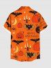 Plus Size Halloween Pumpkin Bat Moon Star Candle Spider Print Buttons Pocket Shirt For Men -  