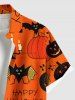 Chemise grande taille pour homme, motif citrouille, chauve-souris, lune, étoile, bougie, araignée, boutons et poches - Orange Foncé L
