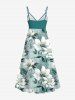 Plus Size Flowers Leaf Print Surplice Hawaii Cami Dress -  