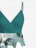Plus Size Flowers Leaf Print Surplice Hawaii Cami Dress -  