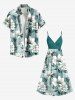 Plus Size Flowers Leaf Print Surplice Hawaii Cami Dress -  