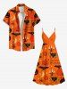 Plus Size Halloween Pumpkin Bat Moon Star Candle Spider Print Surplice Cami Dress -  