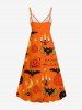Plus Size Halloween Pumpkin Bat Moon Star Candle Spider Print Surplice Cami Dress -  