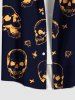 Plus Size Halloween Skulls Heart Butterfly Print Buttons Pocket Shirt For Men -  
