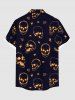 Plus Size Halloween Skulls Heart Butterfly Print Buttons Pocket Shirt For Men -  