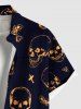 Chemise grande taille à boutons et poches pour homme, motif tête de mort, cœur et papillon, pour Halloween - Noir M