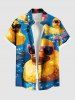 Plus Size Oil Painting Rock Ducks Print Buttons Pocket Shirt For Men -  