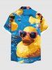 Chemise grande taille à boutons et poches pour homme, imprimé canards rocheux et peinture à l'huile - Bleu 4XL