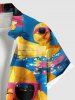 Chemise grande taille à boutons et poches pour homme, imprimé canards rocheux et peinture à l'huile - Bleu 4XL