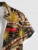 Plus Size Halloween Hat Skull Chili Sun Guitar Print Buttons Pocket Shirt For Men -  