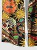Plus Size Halloween Hat Skull Chili Sun Guitar Print Buttons Pocket Shirt For Men -  
