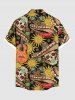 Plus Size Halloween Hat Skull Chili Sun Guitar Print Buttons Pocket Shirt For Men -  