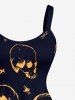 Plus Size Halloween Skulls Heart Butterfly Print Tank Dress -  