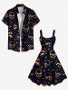 Plus Size Halloween Skulls Heart Butterfly Print Tank Dress -  