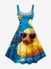 Plus Size Oil Painting Rock Ducks Print Hawaii Tank Dress -  