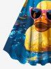 Robe débardeur hawaïenne grande taille à imprimé canards rocheux et peinture à l'huile - Bleu 2X
