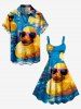 Plus Size Oil Painting Rock Ducks Print Hawaii Tank Dress -  