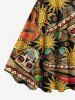 Plus Size Halloween Hat Skull Chili Sun Guitar Print Tank Dress -  