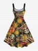 Plus Size Halloween Hat Skull Chili Sun Guitar Print Tank Dress -  