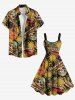 Robe débardeur grande taille à imprimé tête de mort, piment, soleil, guitare, chapeau d'Halloween - Jaune 6X