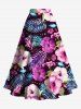 Jupe hawaïenne fendue grande taille à imprimé feuilles tropicales et fleurs d'hibiscus - Pourpre  3X