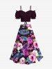 Jupe hawaïenne fendue grande taille à imprimé feuilles tropicales et fleurs d'hibiscus - Pourpre  3X