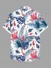 Plus Size Tropical Leaf Hibiscus Flowers Print Buttons Pocket Hawaii Shirt For Men -  