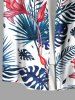 Plus Size Tropical Leaf Hibiscus Flowers Print Buttons Pocket Hawaii Shirt For Men -  