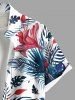Plus Size Tropical Leaf Hibiscus Flowers Print Buttons Pocket Hawaii Shirt For Men -  