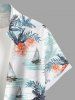 Plus Size Hibiscus Flowers Tropical Leaf Sail Boat Print Buttons Pocket Hawaii Shirt For Men -  