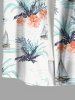 Plus Size Hibiscus Flowers Tropical Leaf Sail Boat Print Buttons Pocket Hawaii Shirt For Men -  