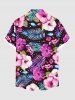Plus Size Hibiscus Flowers Tropical Leaf Print Buttons Pocket Hawaii Shirt For Men -  