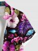Plus Size Hibiscus Flowers Tropical Leaf Print Buttons Pocket Hawaii Shirt For Men -  