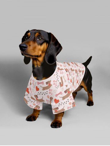 Pet's Dogs Heart Bone Foot Print T-shirt - LIGHT PINK - S