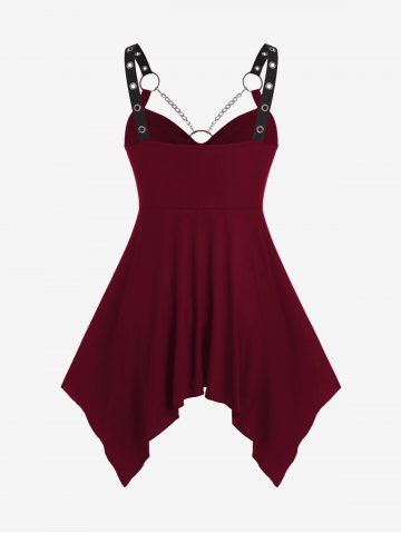 O Ring Chain Handkerchief Gothic Tank Top and Spider Web Flocking Lettuce Flare Pants Plus Size Outfit