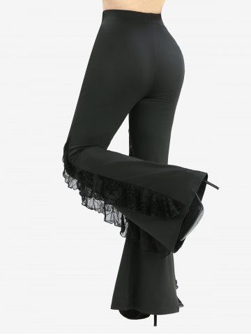 O Ring Chain Handkerchief Gothic Tank Top and Spider Web Flocking Lettuce Flare Pants Plus Size Outfit