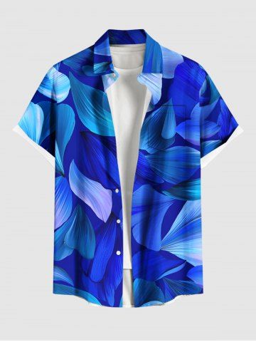 Plus Size Ombre Leaf Print Buttons Pocket Hawaii Shirt For Men - BLUE - S