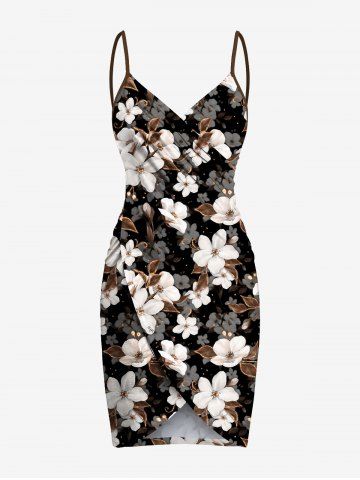 Plus Size Ombre Flower Leaf Print Hawaii Convertible Beach Cover Up - BLACK - S